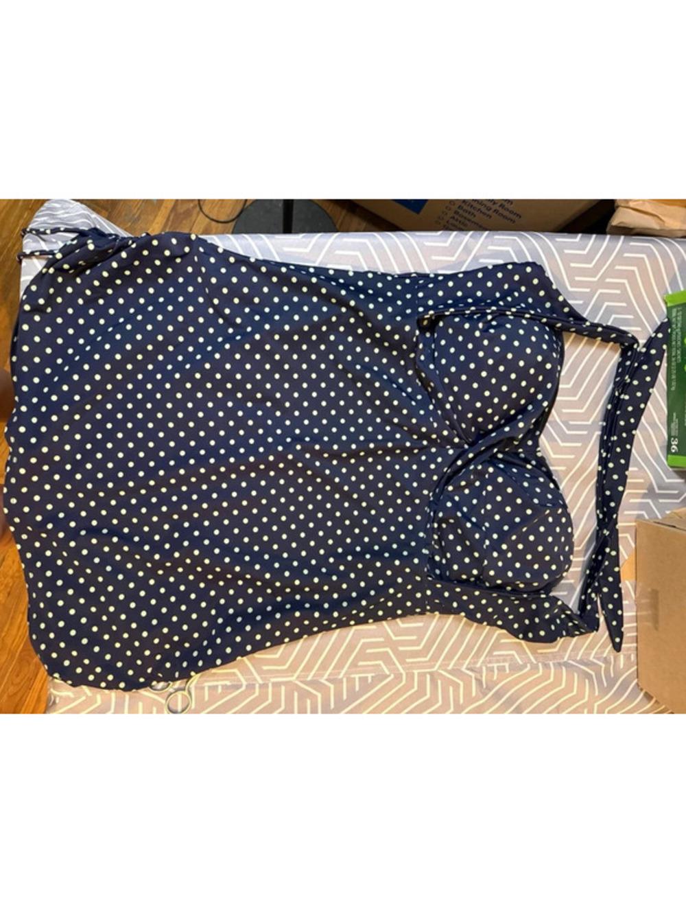 Love My Curves Navy Polka Dot Ruched One Piece Swimsuit Likely XL